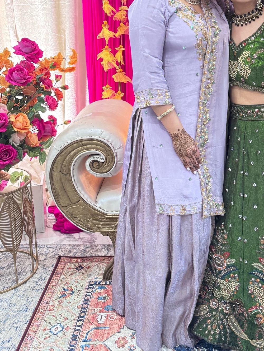 Lavender Embroidered 3 piece Sharara Dress with Gold Accents